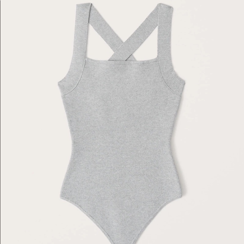 Abercrombie cross back sweater knit bodysuit in gray